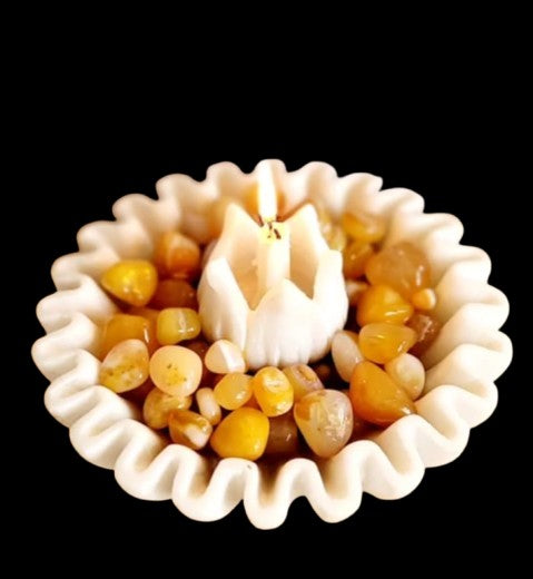 set of 2, spiral marble urli with lotus tea light holder for home décor/gift item